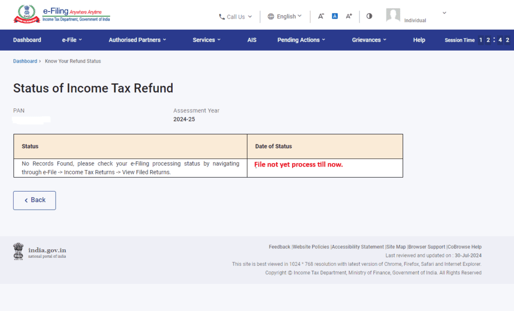 Status of Income Tax Refund